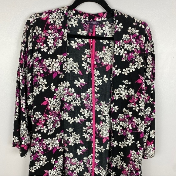 Long Tall Sally Floral 3/4 Sleeves Kimono Size 8 Black White Pink - Picture 5 of 10